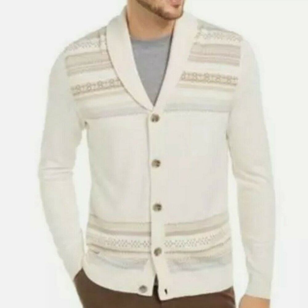 Tasso Elba Geo Stripe Knit Cashmere Blend Sweater Cardigan XXL Original NEW